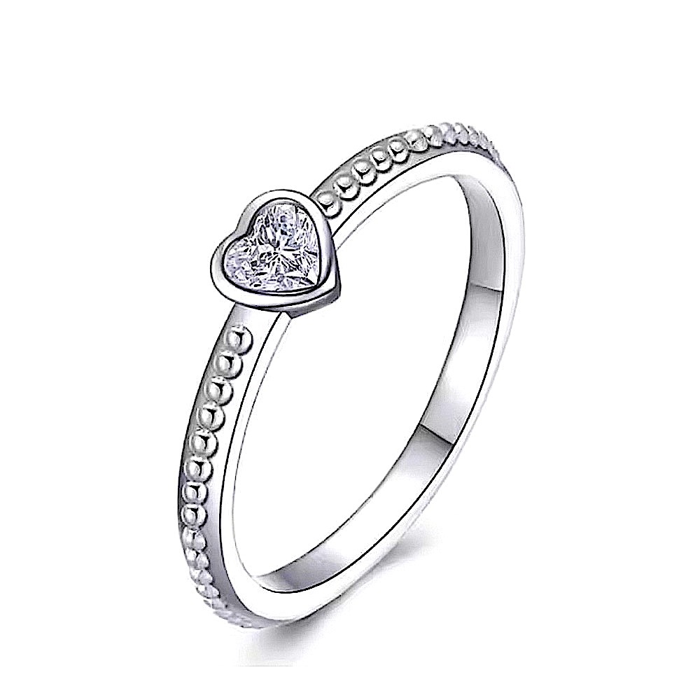 NEW Women's Milgrain 925 Sterling‎ Silver Diamond Simulant Heart Ring Size 6.5